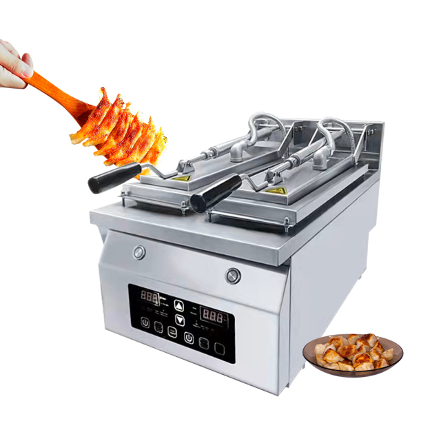 Dual Pans Adjustable Time And Temperature Fried Dumpling Machine Electrical Automatic Gyoza Frying Machine