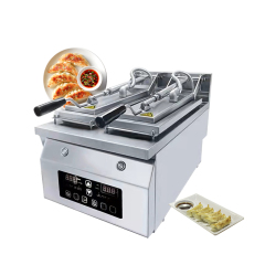 Dual Pans Adjustable Time And Temperature Fried Dumpling Machine Electrical Automatic Gyoza Frying Machine