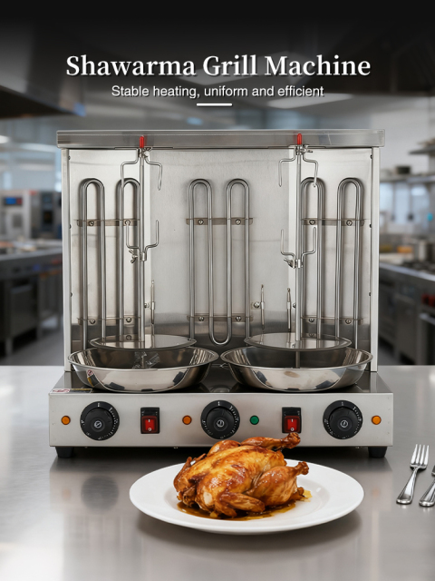 Electric 3-burner 2-Roller Counter-top Kebab Grill Machine Commercial Electric Shawarma Machine