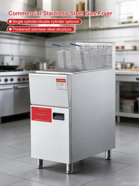 CE Commercial Stainless Steel French Fries Gas Deep Fryer With 7-level Temperature Adjustment Oil Discharge
