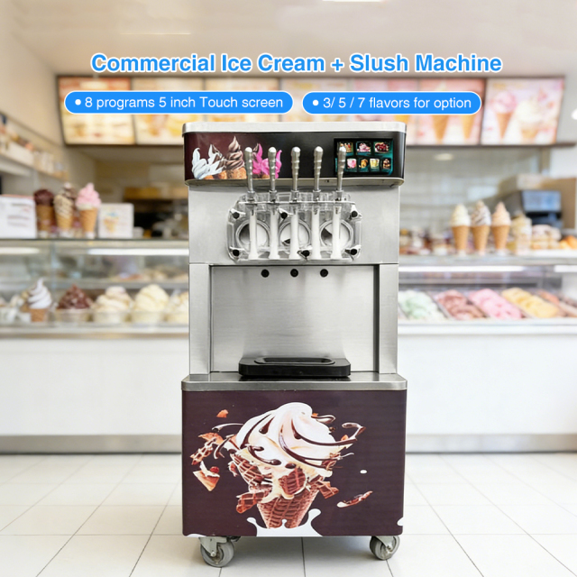 Standing Type 3+2 Flavors Commercial Soft Ice Cream Maker Stainless Steel Electric Frozen Yogurt Machine