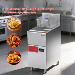 CE Commercial Stainless Steel French Fries Gas Deep Fryer With 7-level Temperature Adjustment Oil Discharge