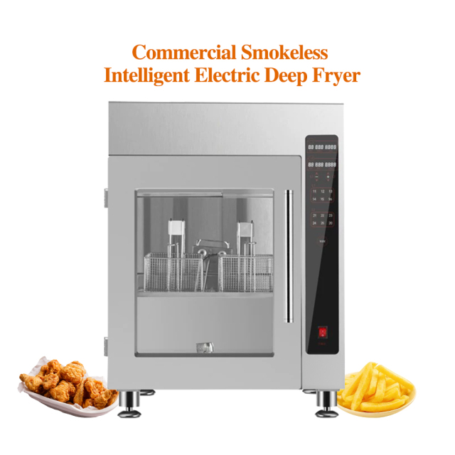 5-level Oil Fume Purification Indoor Shopping Mall Use Countertop Intelligent Smokeless Closed Deep Fryer 7.5l*2