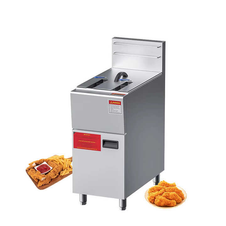 Ce 2 Tanks 3+3 Burners Stainless Steel Gas Deep Fryer 28l*2 Commercial Potato Chips Frying Machine With Oil Discharge Device