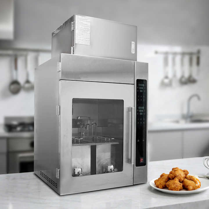 5-level Oil Fume Purification Indoor Shopping Mall Use Countertop Intelligent Smokeless Closed Deep Fryer 7.5l*2