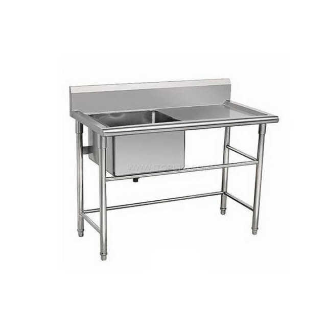 Restaurant bar Stainless Steel Customized Drainboard Single Sink Table Work Station Stainless Steel Commercial Sink Bowl