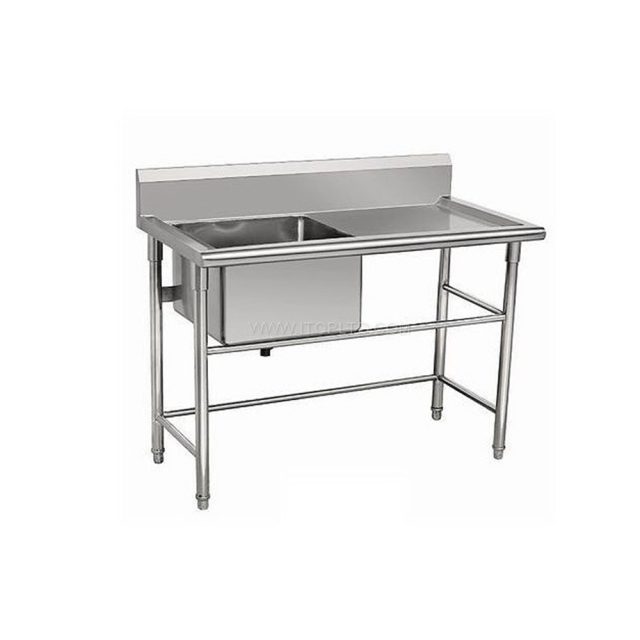 Restaurant bar Stainless Steel Customized Drainboard Single Sink Table Work Station Stainless Steel Commercial Sink Bowl