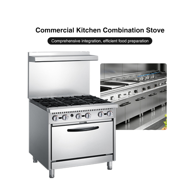 Restaurant Hotel Gas Cooking Equipment 6 Heads Gas Stove With Oven Free Combination Accept Customization
