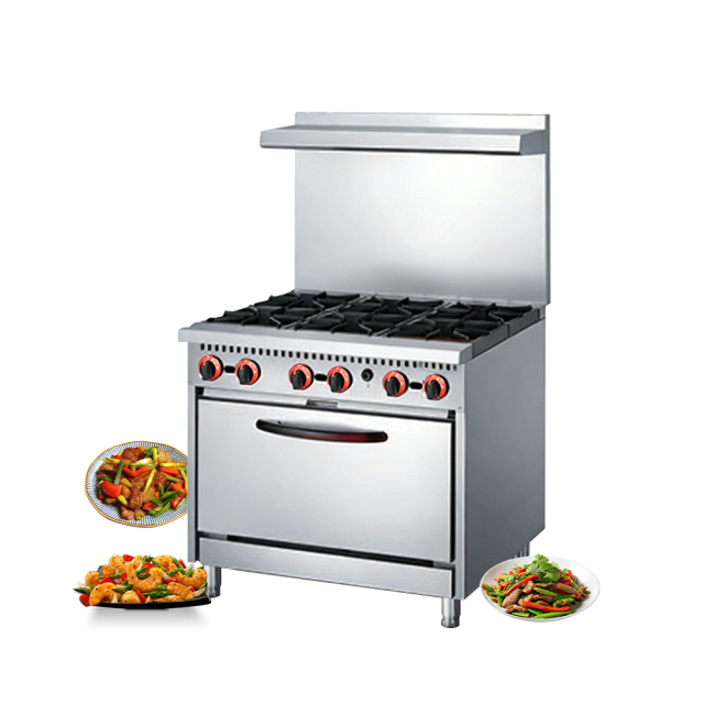Restaurant Hotel Gas Cooking Equipment 6 Heads Gas Stove With Oven Free Combination Accept Customization