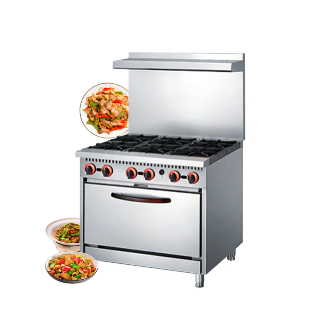 Restaurant Hotel Gas Cooking Equipment 6 Heads Gas Stove With Oven Free Combination Accept Customization