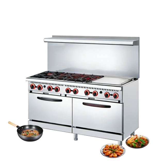 Usa Style Commercial Kitchen 6 Burners Gas Stove Range With 2 Gas Oven Gas Cooker + Griddle