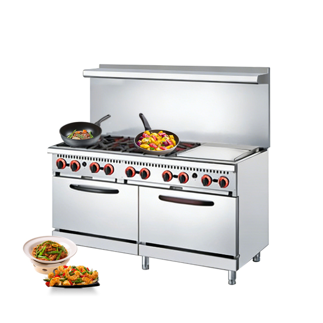 Usa Style Commercial Kitchen 6 Burners Gas Stove Range With 2 Gas Oven Gas Cooker + Griddle