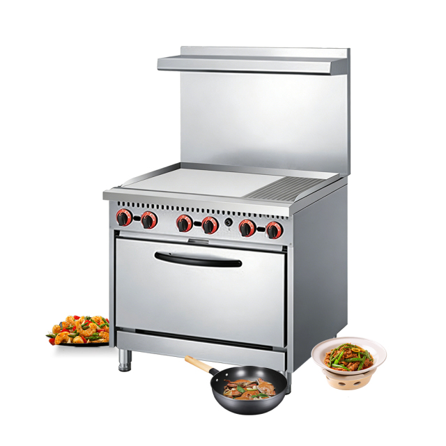 North American Style Commercial Stainless Steel Gas Griddle And Oven For Hotels Restaurants Center Kitchen