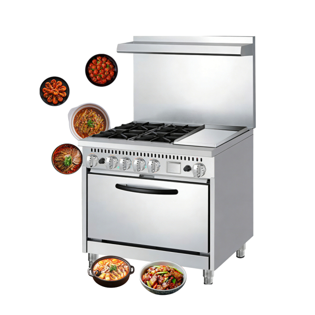 American Style Combination 4 Burners Gas Stove Commercial Western Restaurant Gas Range With Oven Griddle