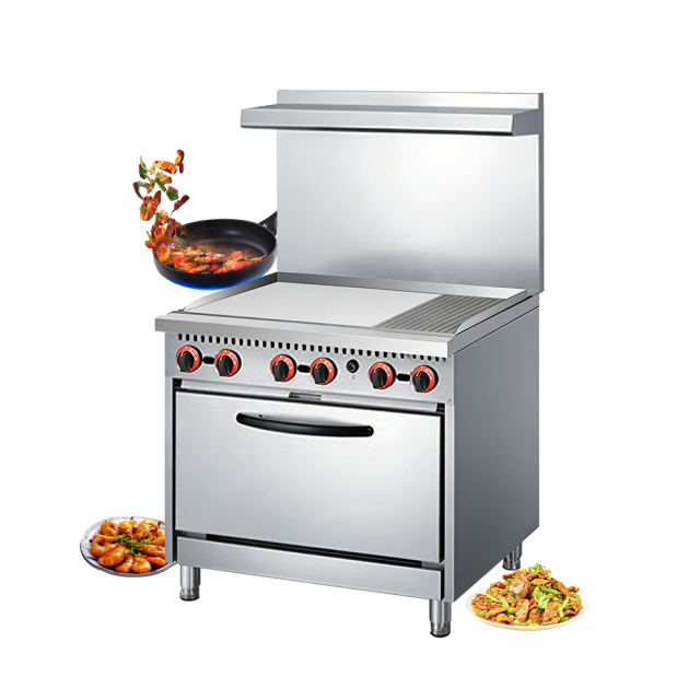 North American Style Commercial Stainless Steel Gas Griddle And Oven For Hotels Restaurants Center Kitchen