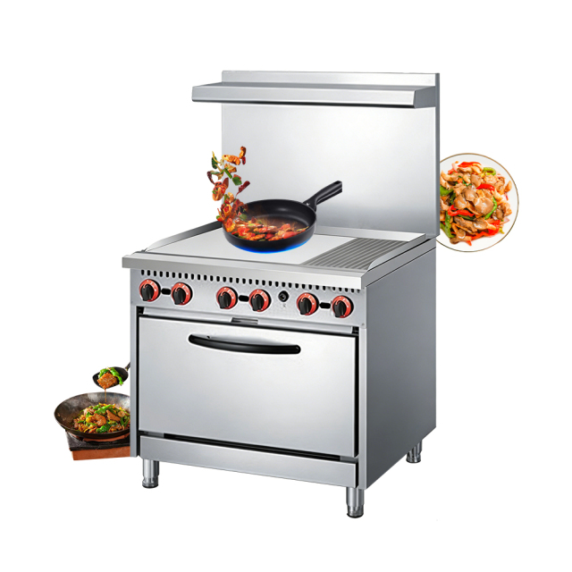 North American Style Commercial Stainless Steel Gas Griddle And Oven For Hotels Restaurants Center Kitchen