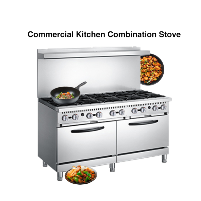 Restaurant Hotel Commercial 10 Burners Gas Range Stainless Steel Gas Stove With 2 Units Gas Oven
