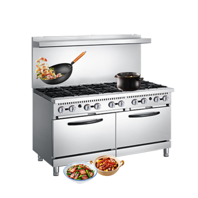 Restaurant Hotel Commercial 10 Burners Gas Range Stainless Steel Gas Stove With 2 Units Gas Oven