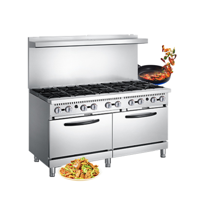 Restaurant Hotel Commercial 10 Burners Gas Range Stainless Steel Gas Stove With 2 Units Gas Oven