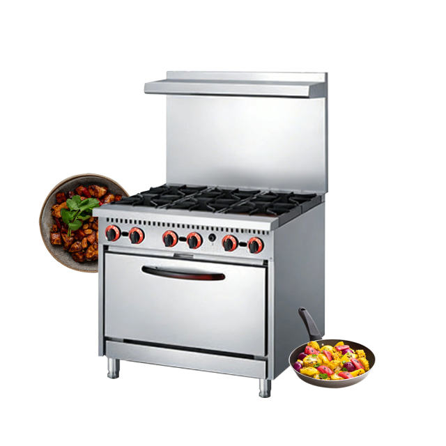 Restaurant Hotel Gas Cooking Equipment 6 Heads Gas Stove With Oven Free Combination Accept Customization