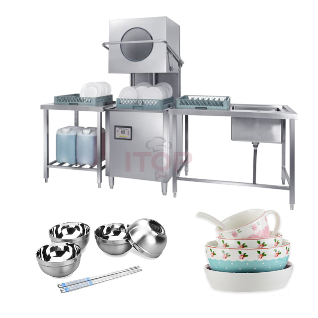 Commercial Wine Plastic Glass Dishwasher Small Window Restaurant Dishwasher Hood Type Automatic Conveyor Commercial Dishwasher