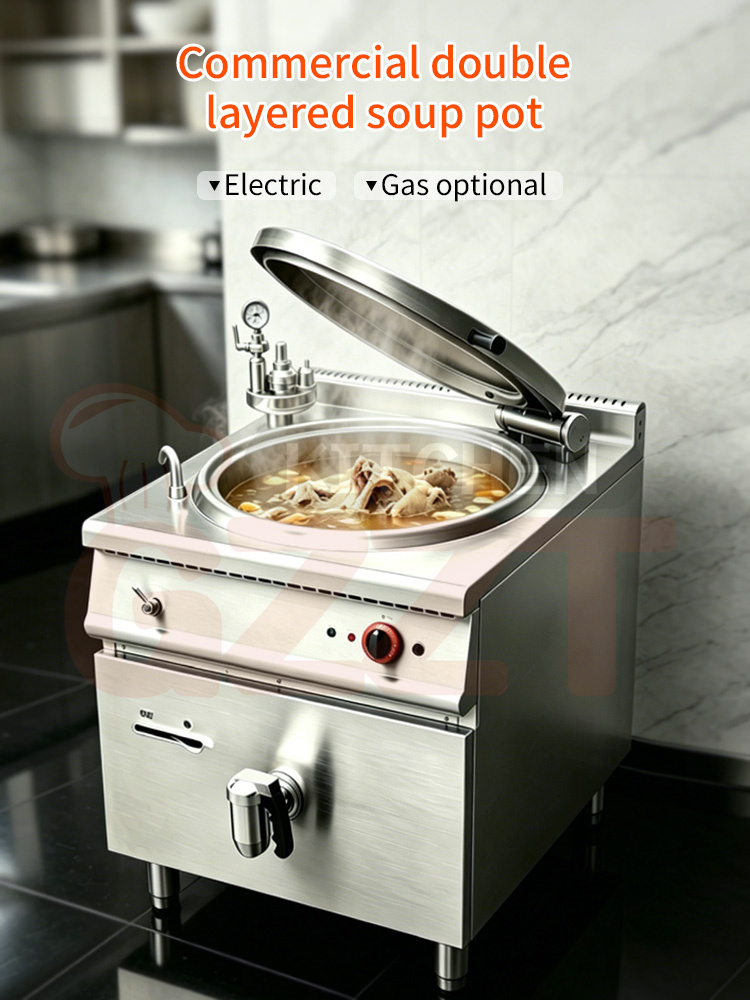 Electric Gas Powered Double-layer Insulation Boiling Pot Commercial Big Stainless Steel Large Cooking Braising Pots