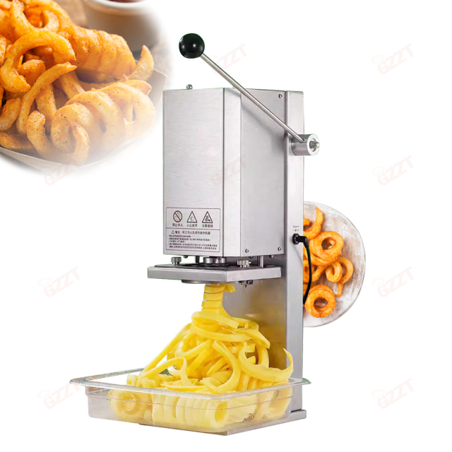 Stainless Steel Commercial 3-10 Mm Thickness Adjustable Spiral Potato Cutter Fries Machine for Curly Chips Curly French Fries