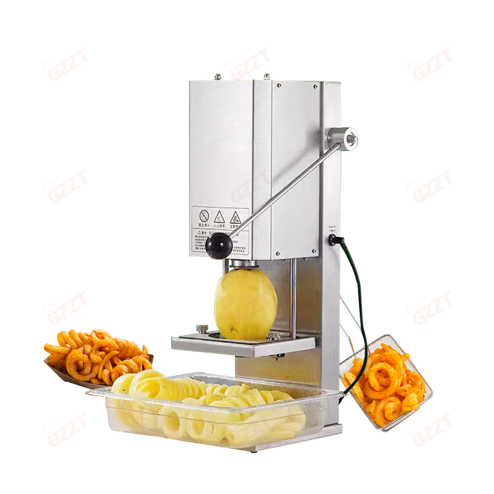 Stainless Steel Commercial 3-10 Mm Thickness Adjustable Spiral Potato Cutter Fries Machine for Curly Chips Curly French Fries