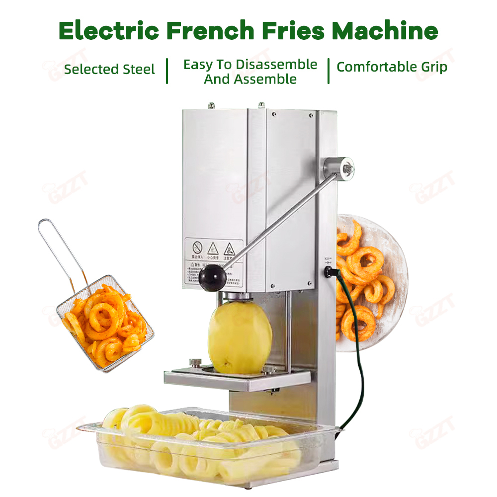 Stainless Steel Commercial 3-10 Mm Thickness Adjustable Spiral Potato Cutter Fries Machine for Curly Chips Curly French Fries
