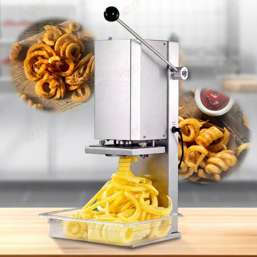 Stainless Steel Commercial 3-10 Mm Thickness Adjustable Spiral Potato Cutter Fries Machine for Curly Chips Curly French Fries