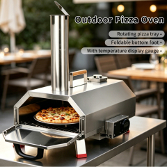 Stainless Steel Outdoor 12" Automatic Rotatable Pizza Oven Portable Wood Fired Pizza Oven With Temperature Display Gauge
