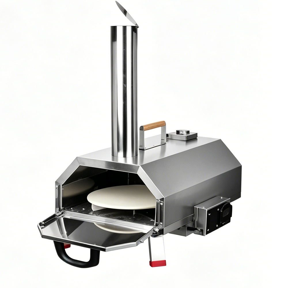 Stainless Steel Outdoor 12" Automatic Rotatable Pizza Oven Portable Wood Fired Pizza Oven With Temperature Display Gauge