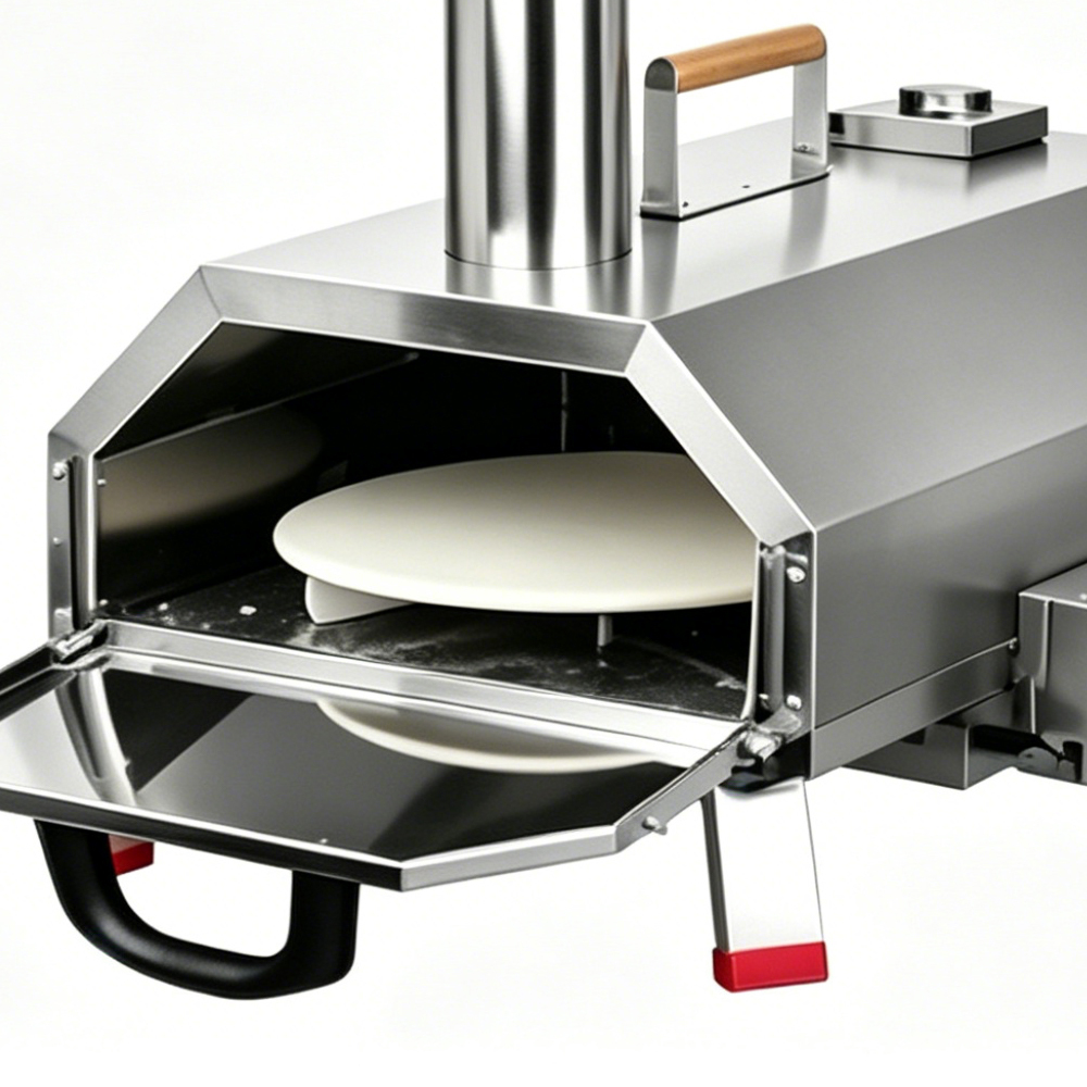 Stainless Steel Outdoor 12" Automatic Rotatable Pizza Oven Portable Wood Fired Pizza Oven With Temperature Display Gauge