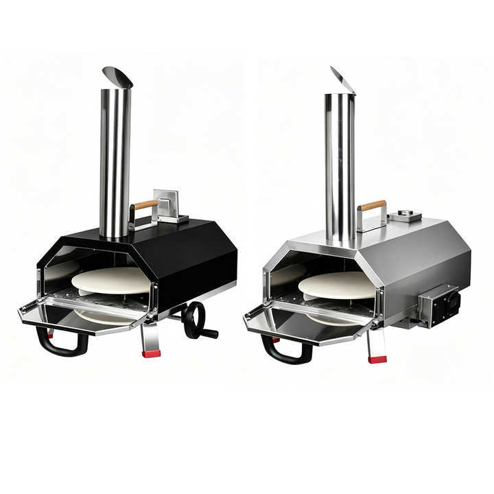 Stainless Steel Outdoor 12" Automatic Rotatable Pizza Oven Portable Wood Fired Pizza Oven With Temperature Display Gauge
