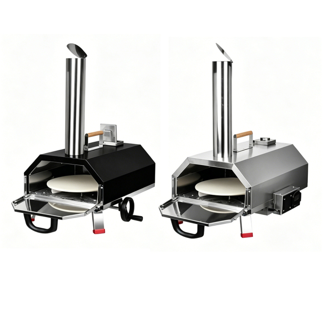Stainless Steel Outdoor 12" Automatic Rotatable Pizza Oven Portable Wood Fired Pizza Oven With Temperature Display Gauge