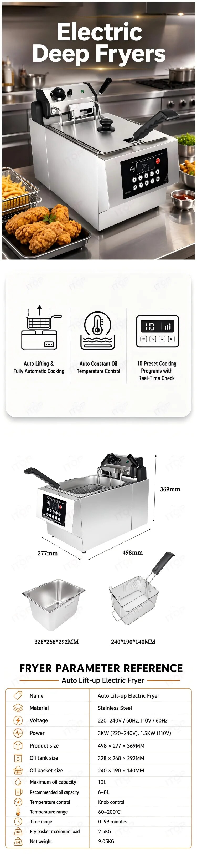 EF-8L-SN8L commercial automatic lift electric deep fryer detail