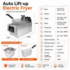 Commercial 8L Automatic Lift Electric Deep Fryer with Timer and Temperature Control