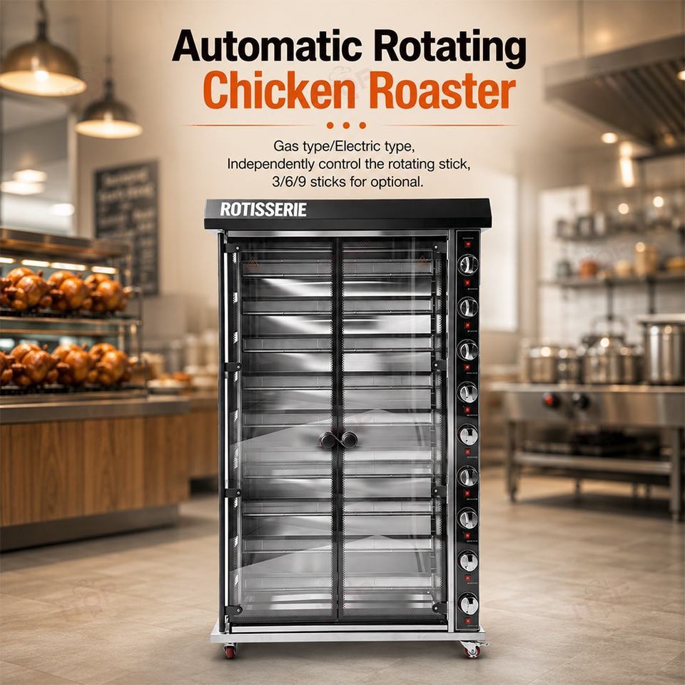 Commercial 3/6/9 Rod Electric & Gas Rotisserie Chicken Roasting Oven
