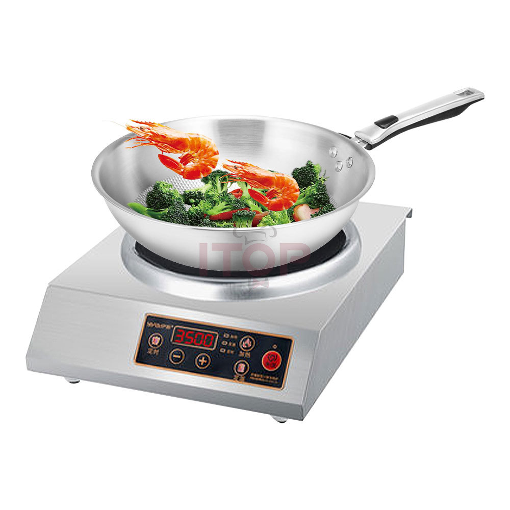 Commercial 3500W Induction Wok Cooktop with Iron Pot | ITOP