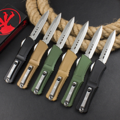 Microtech  Combat Troodon Gen III AUTO OTF Knife 3.85" M390MK Stonewashed Double Edge Dagger Blade, Deep Engraved Aluminum Handles