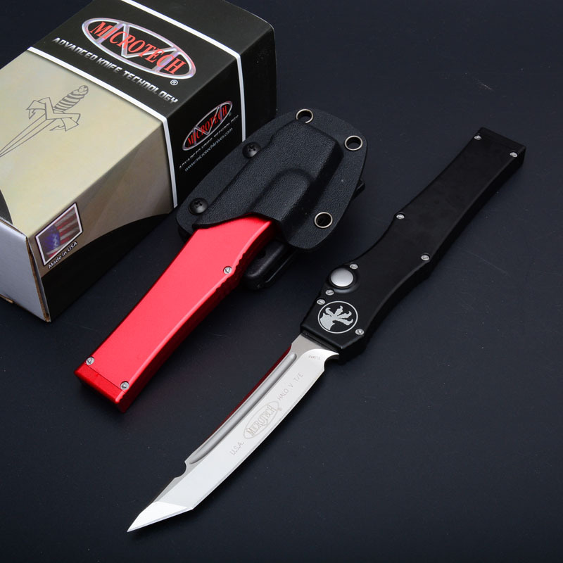 Microtech Customs Marfione Halo V OTF AUTO Knife 4.17" ELmax Tanto Blade, Aluminum Alloy Handles