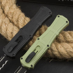 Benchmade 3370GY Claymore OTF AUTO Knife 3.89" CPM-D2 Double Edge Dagger Blade, Black Grivory Handles