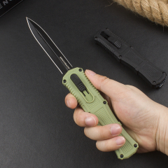 Benchmade 3370GY Claymore OTF AUTO Knife 3.89" CPM-D2 Double Edge Dagger Blade, Black Grivory Handles