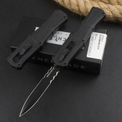 Benchmade 3370GY Claymore OTF AUTO Knife 3.89" CPM-D2 Double Edge Dagger Blade, Black Grivory Handles