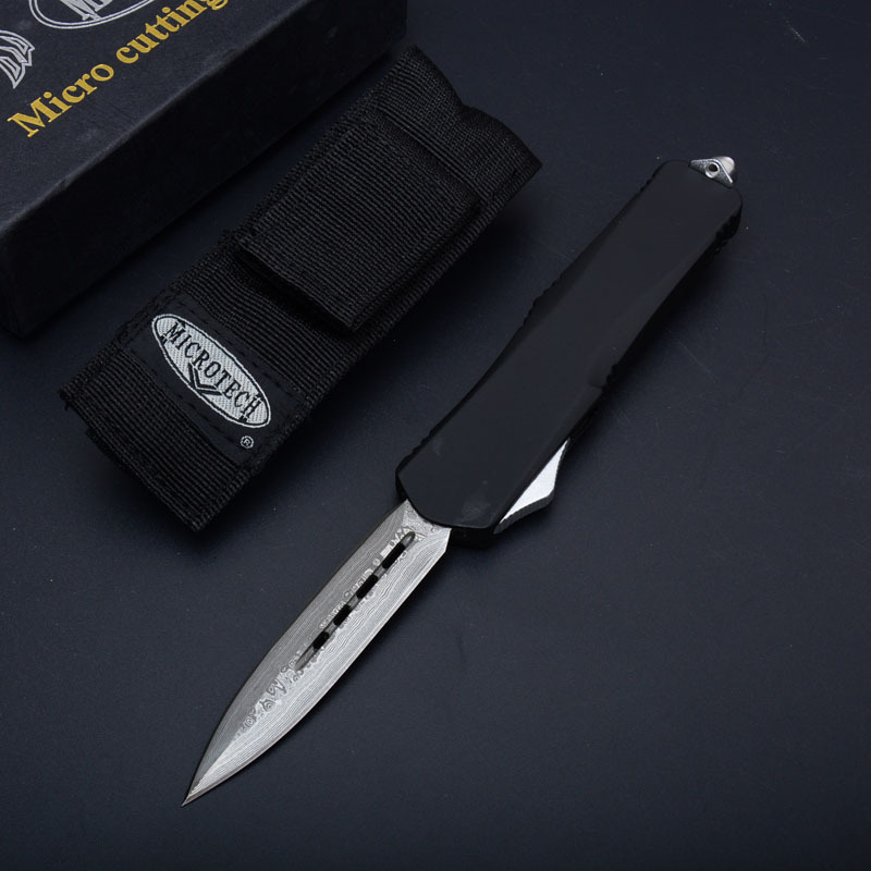 Microtech A07 Combat Troodon AUTO OTF Knife 3.54" Damascus Double Edge Dagger Blade,  Zinc Aluminum Handles