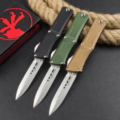 Microtech  Combat Troodon Gen III AUTO OTF Knife 3.85" M390MK Stonewashed Double Edge Dagger Blade, Deep Engraved Aluminum Handles
