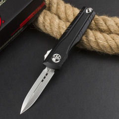 Microtech Combat Troodon Gen II AUTO OTF Knife 2.95" D2 Double Edge Dagger Blade, Black Aluminum Handles