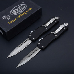 Microtech A07 Combat Troodon AUTO OTF Knife 3.54" Damascus Double Edge Dagger Blade,  Zinc Aluminum Handles