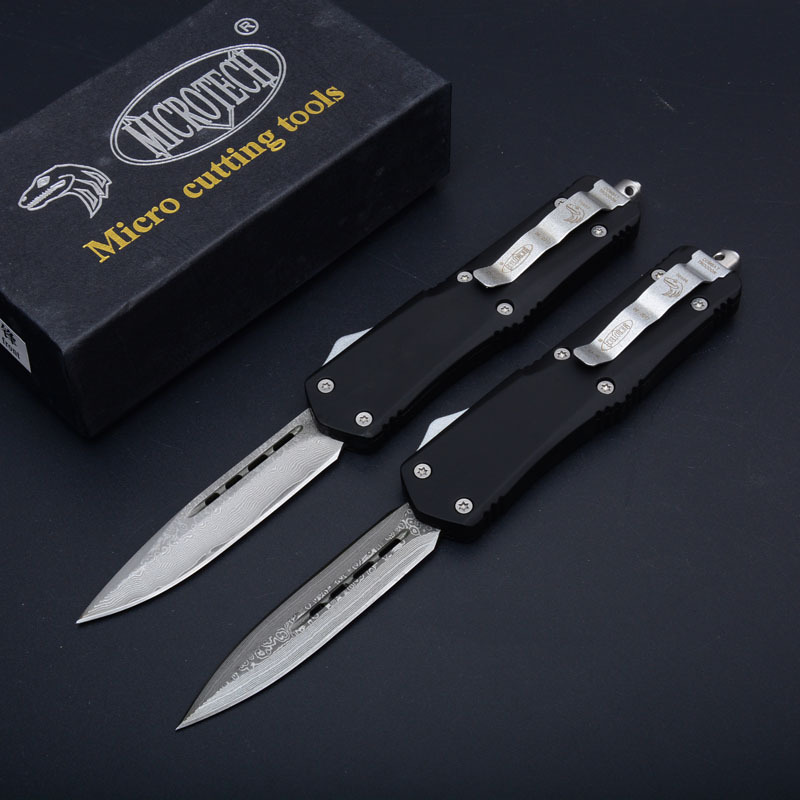 Microtech A07 Combat Troodon AUTO OTF Knife 3.54" Damascus Double Edge Dagger Blade,  Zinc Aluminum Handles