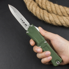 Microtech  Combat Troodon Gen III AUTO OTF Knife 3.85" M390MK Stonewashed Double Edge Dagger Blade, Deep Engraved Aluminum Handles